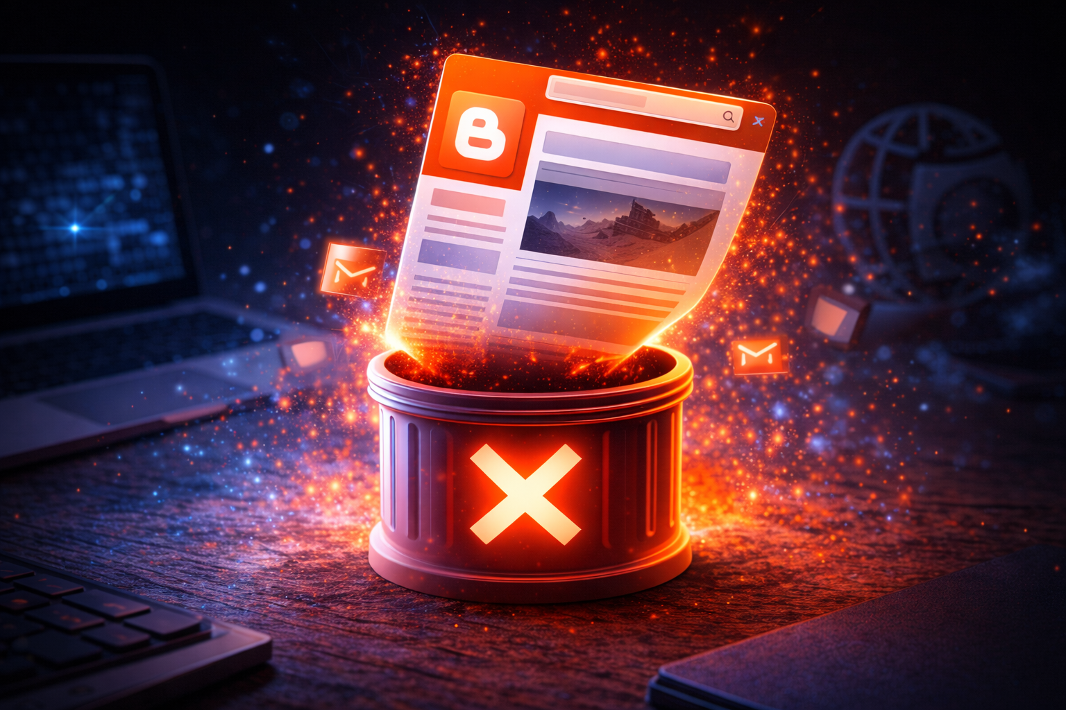 ilustrasi penghapusan situs blogger atau blogspot dari internet