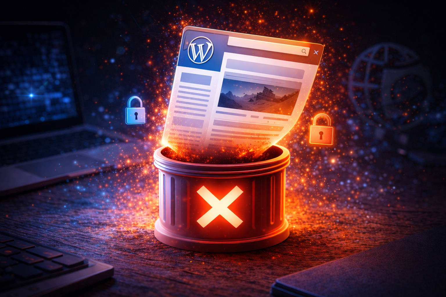 ilustrasi penghapusan situs wordpress tanpa akses login dan keamanan website