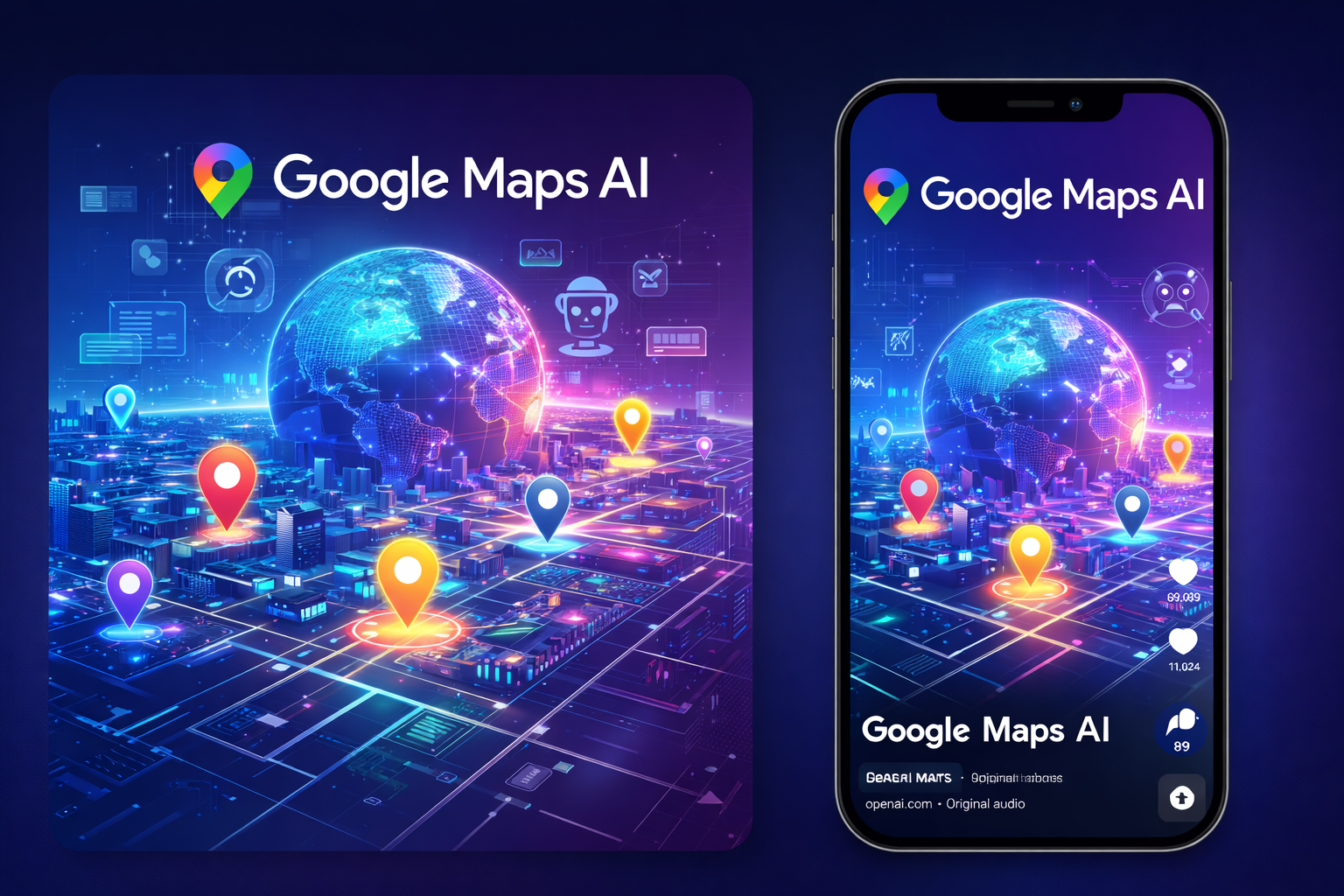 ilustrasi google maps ai dan teknologi geospatial ai dalam peta digital modern