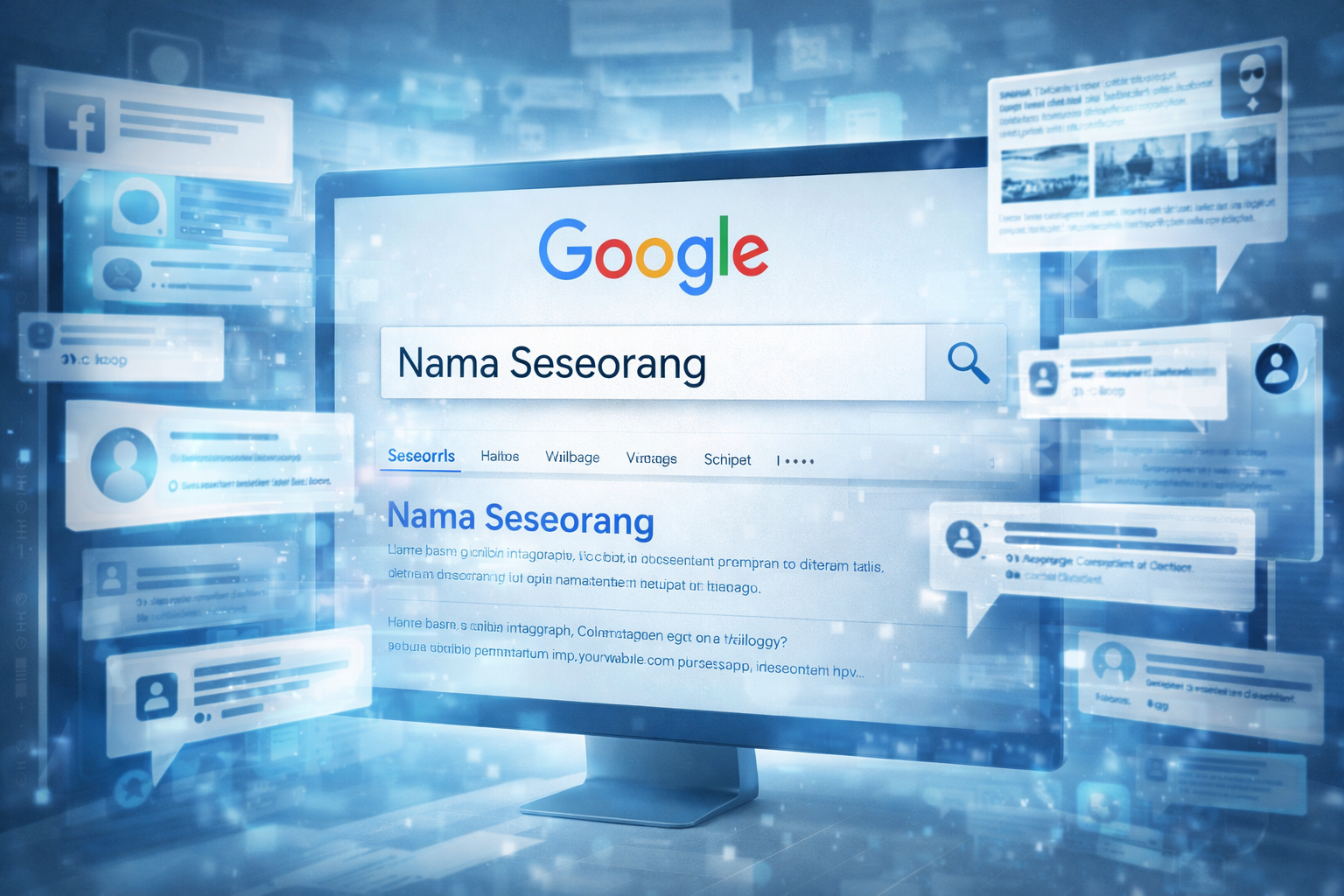 ilustrasi nama seseorang muncul di pencarian google dan jejak digital