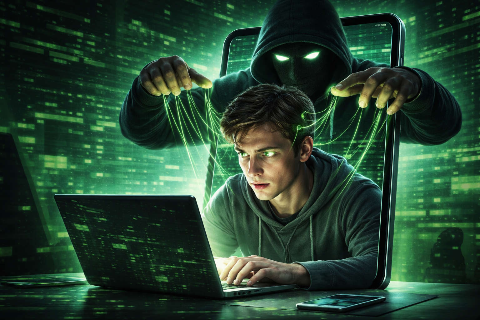 ilustrasi manipulasi psikologis oleh hacker dalam social engineering