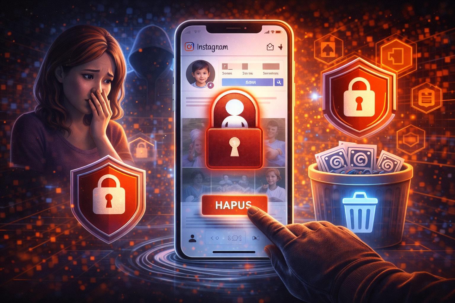 ilustrasi penghapusan akun instagram di bawah umur dengan perlindungan privasi anak dan keamanan digital