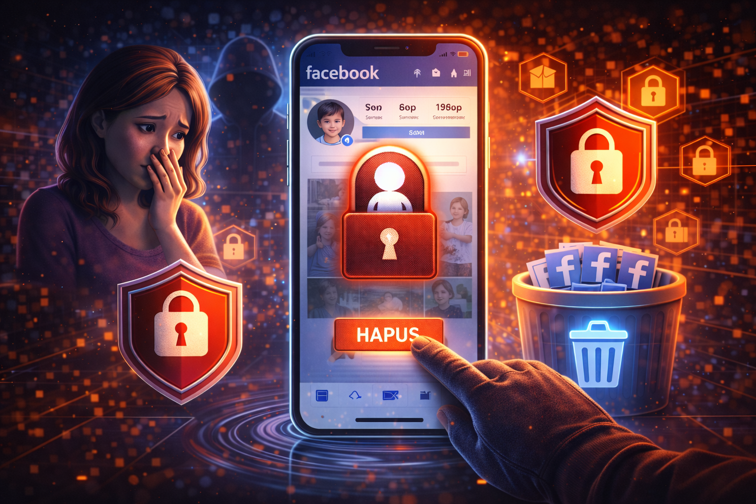 ilustrasi penghapusan akun facebook di bawah umur dengan perlindungan privasi anak dan keamanan digital