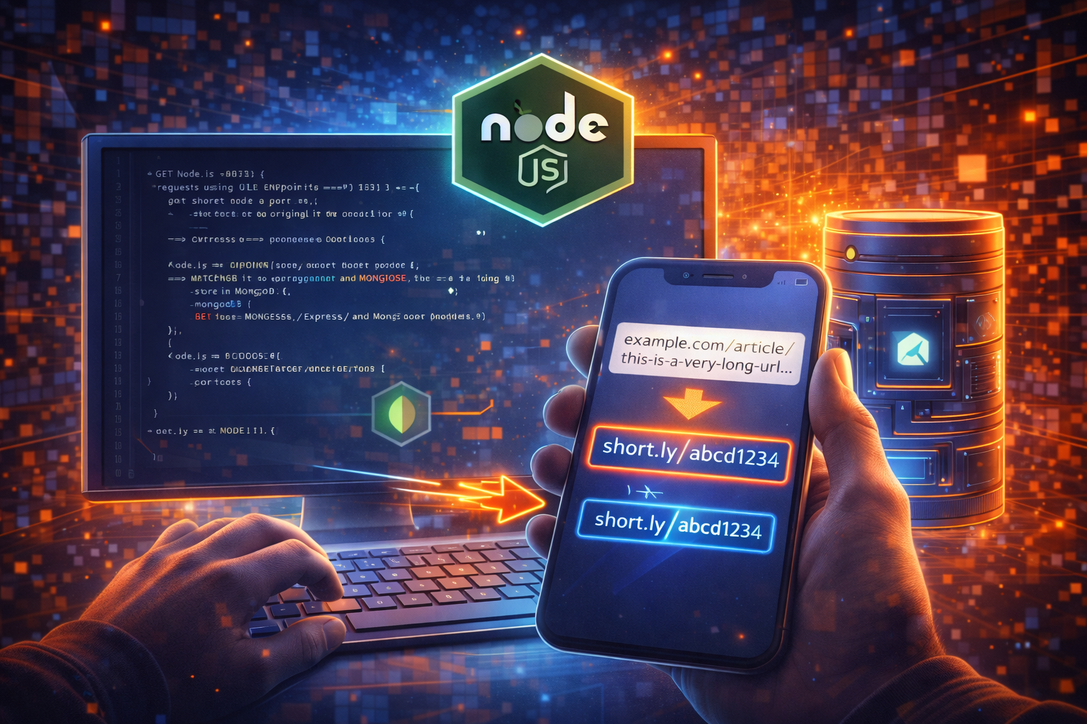 ilustrasi pembuatan url shortener dengan node js dan sistem redirect link di server