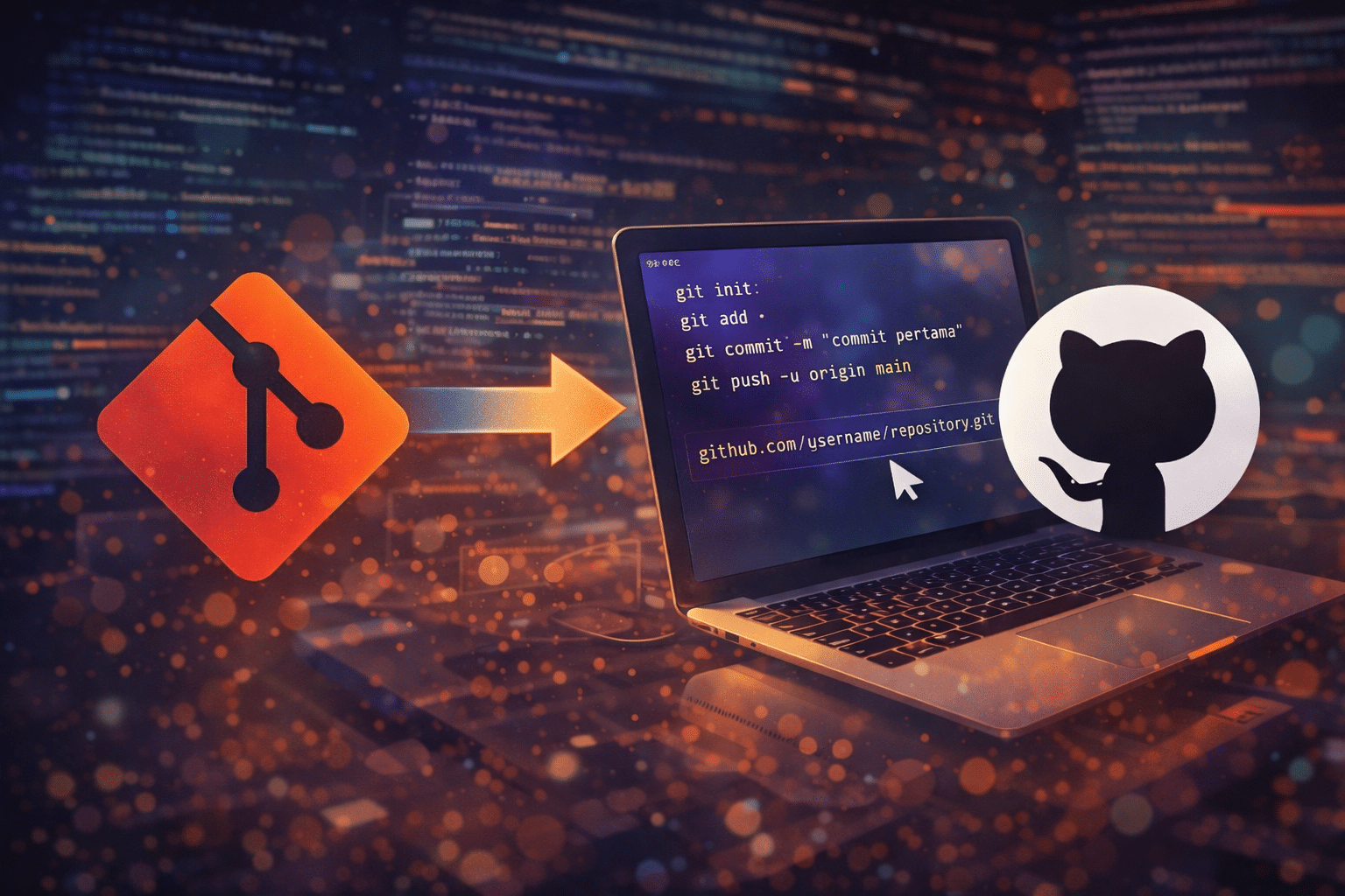 ilustrasi penggunaan git dan github untuk version control dalam pengembangan software