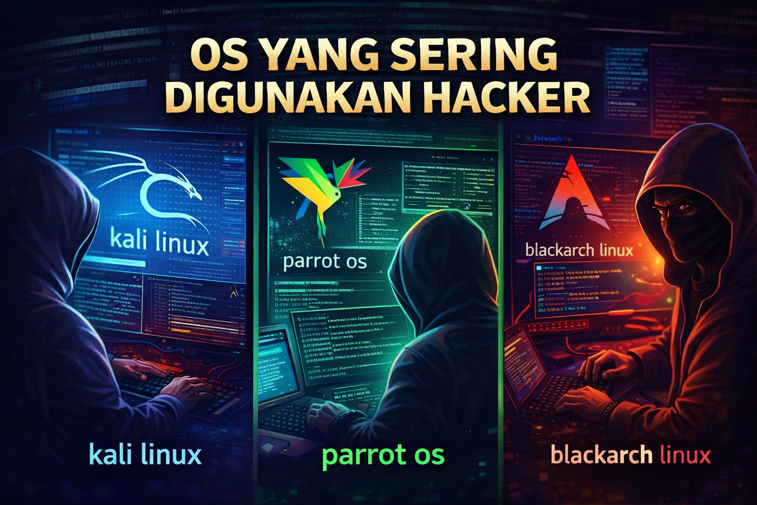 ilustrasi sistem operasi hacker seperti linux cybersecurity dan penetration testing environment