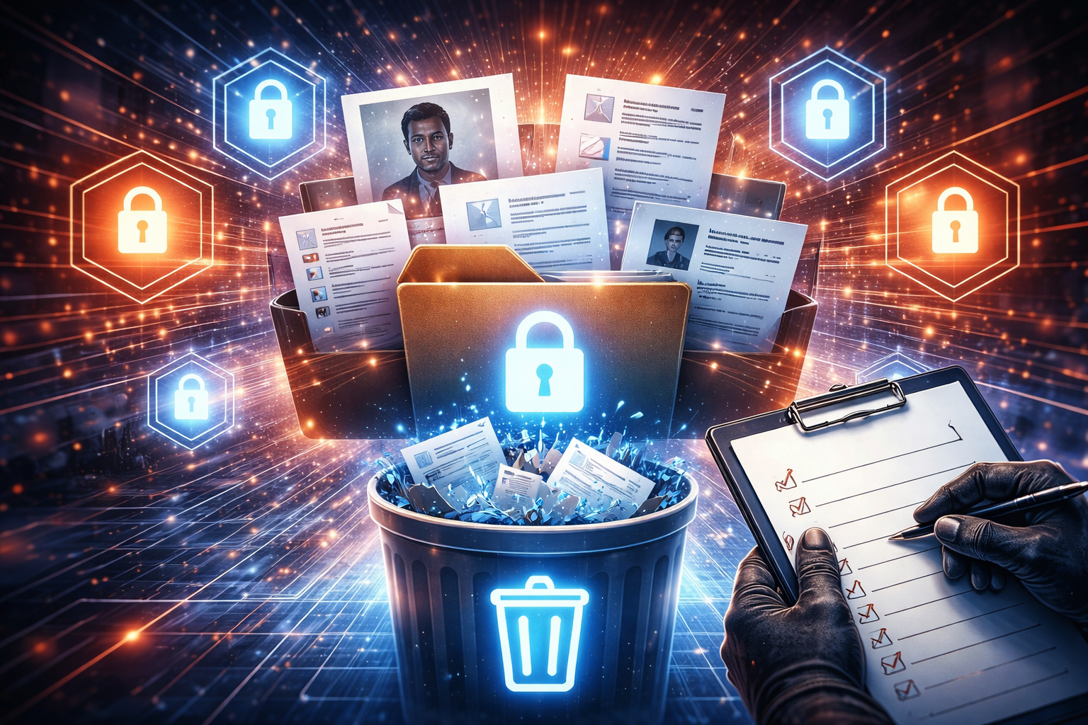 ilustrasi penghapusan data doxing di internet dengan perlindungan privasi dan keamanan digital