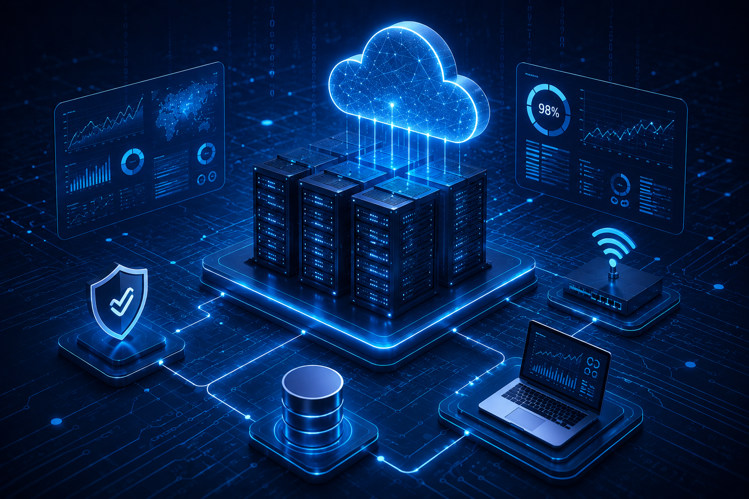 Visual sistem digital enterprise dengan jaringan teknologi dan server terintegrasi