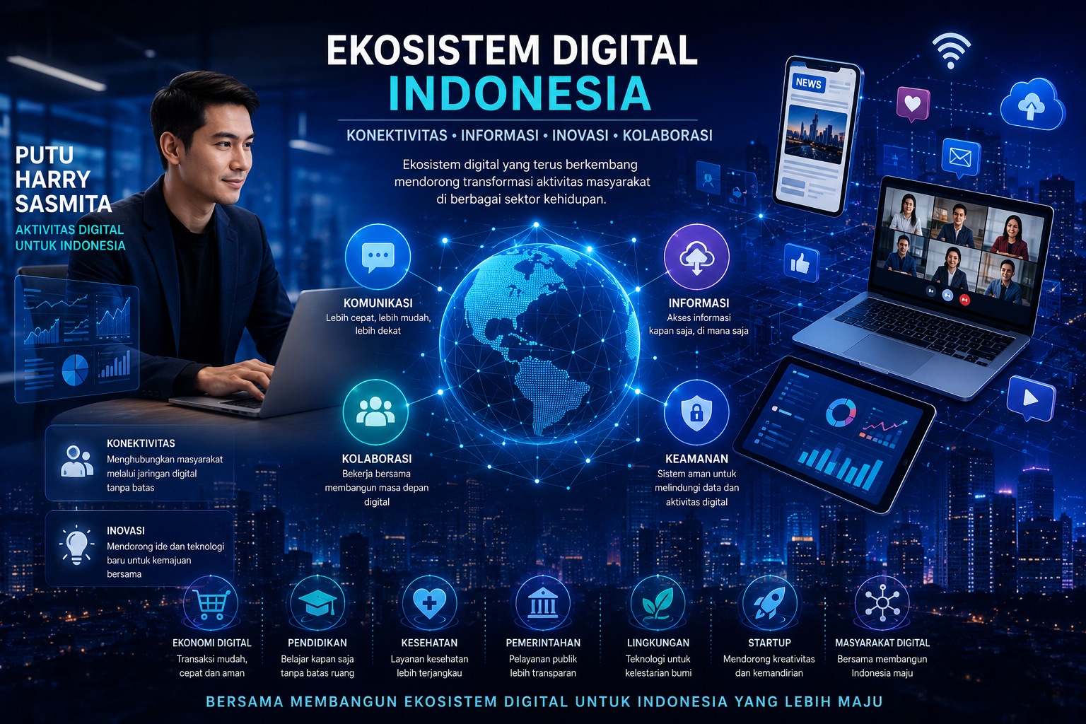 Ilustrasi ekosistem digital dengan jaringan informasi dan konektivitas internet