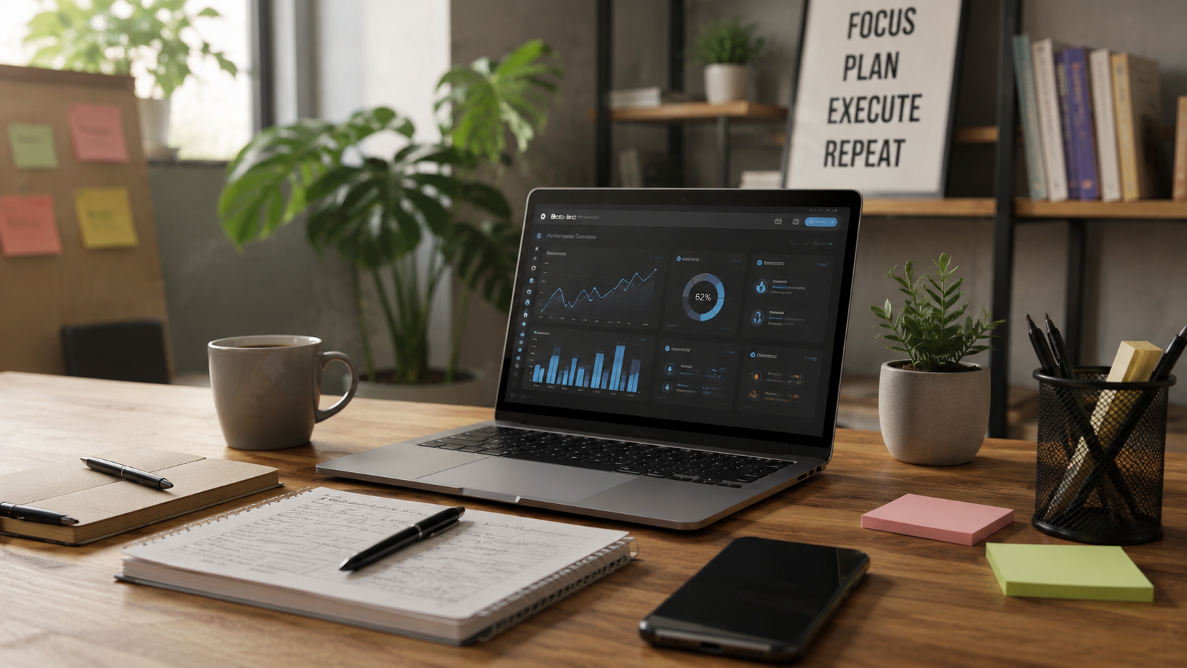 Aktivitas kerja profesional dengan suasana modern dan teknologi digital