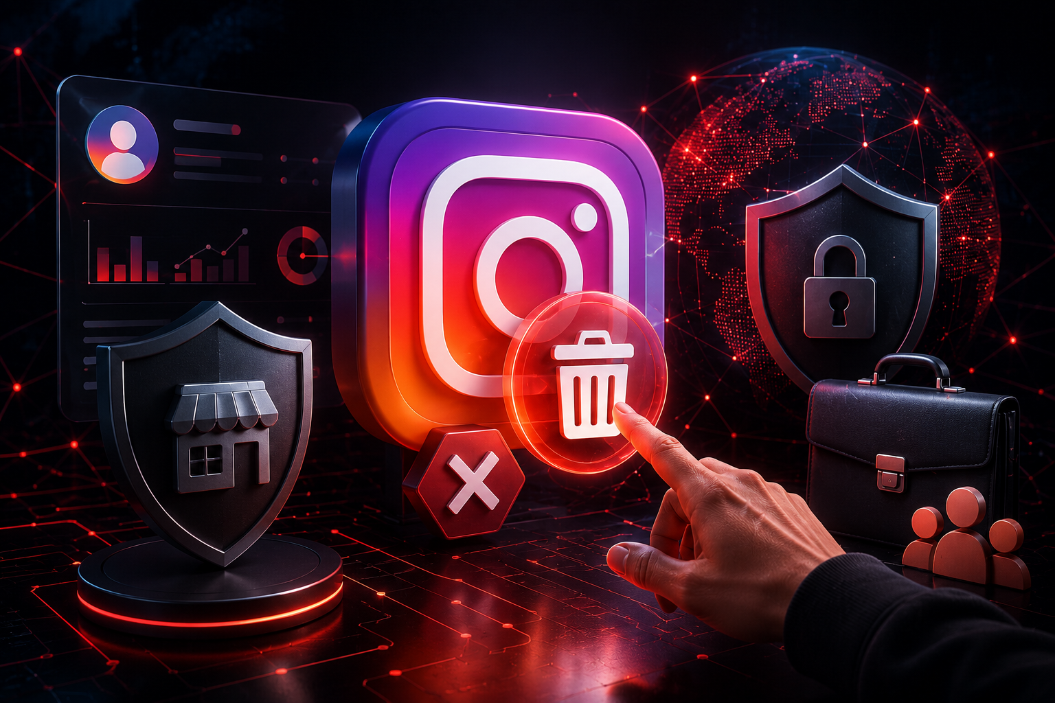 ilustrasi penghapusan akun instagram business dan perlindungan identitas bisnis digital