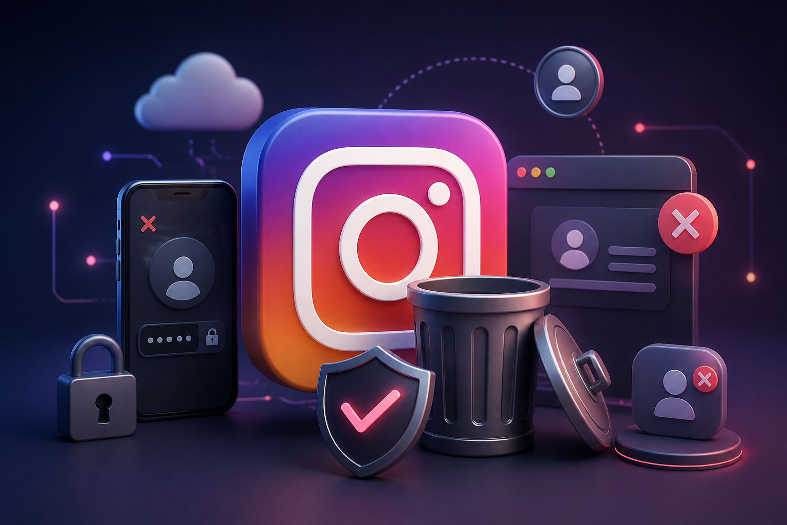 ilustrasi penghapusan akun instagram tanpa akses password dan perlindungan identitas digital