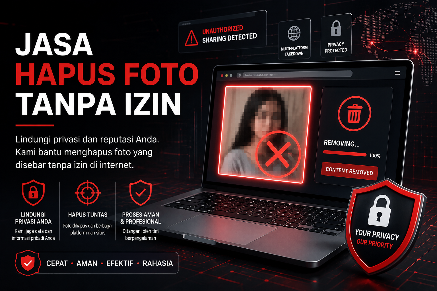 ilustrasi penghapusan foto tanpa izin dan perlindungan privasi digital