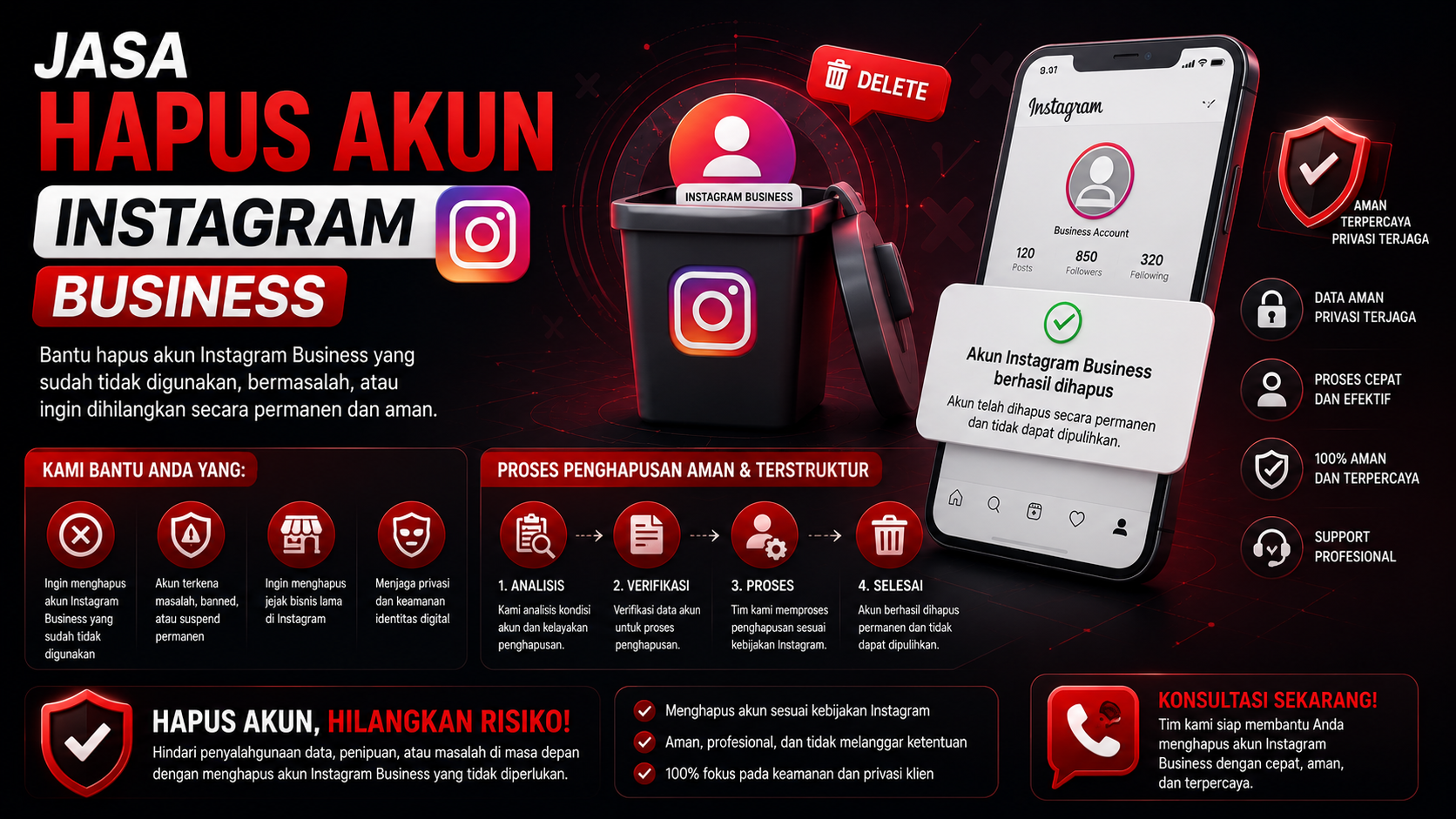 jasa hapus akun instagram business resmi legal