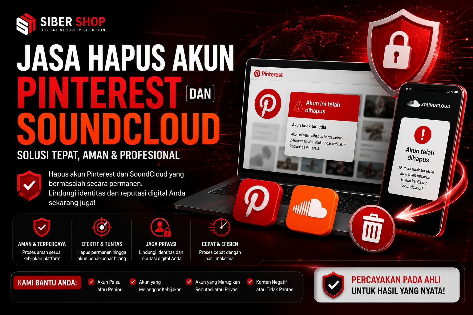 jasa hapus akun pinterest soundcloud permanen