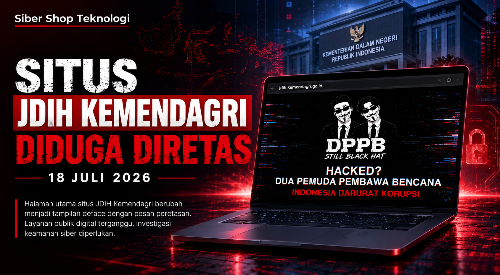 Ilustrasi serangan siber pada situs pemerintah